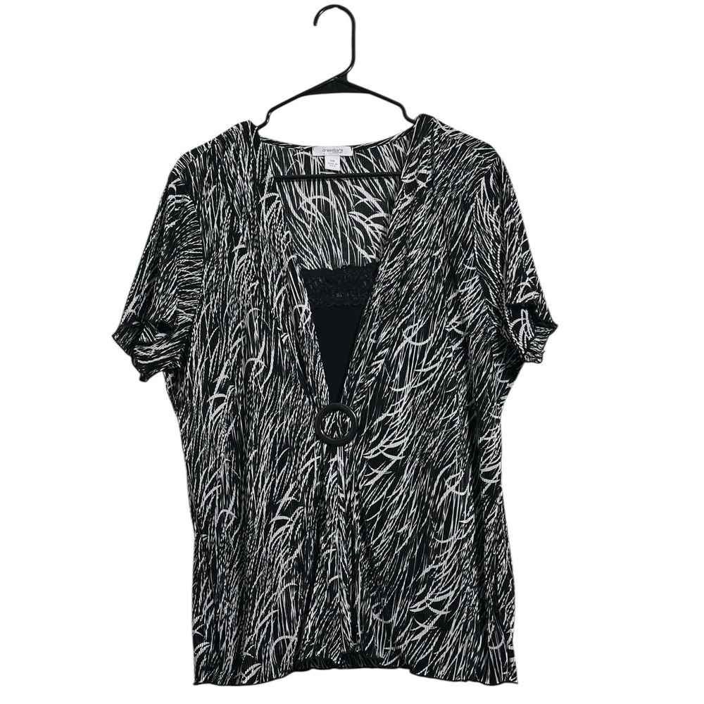 Dressbarn Office Abstract Plisse Blouse Lace Trim Ring Detail Plus Size 2X